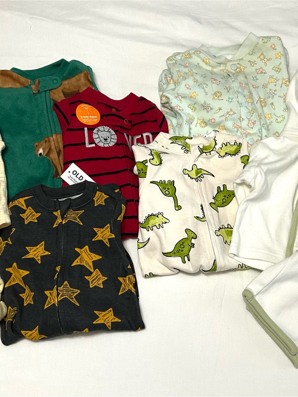 Newborn NB 0-3 Pajama Sleeper Bundle 7 Pajamas Dinosaur Bear Star Multi-Color